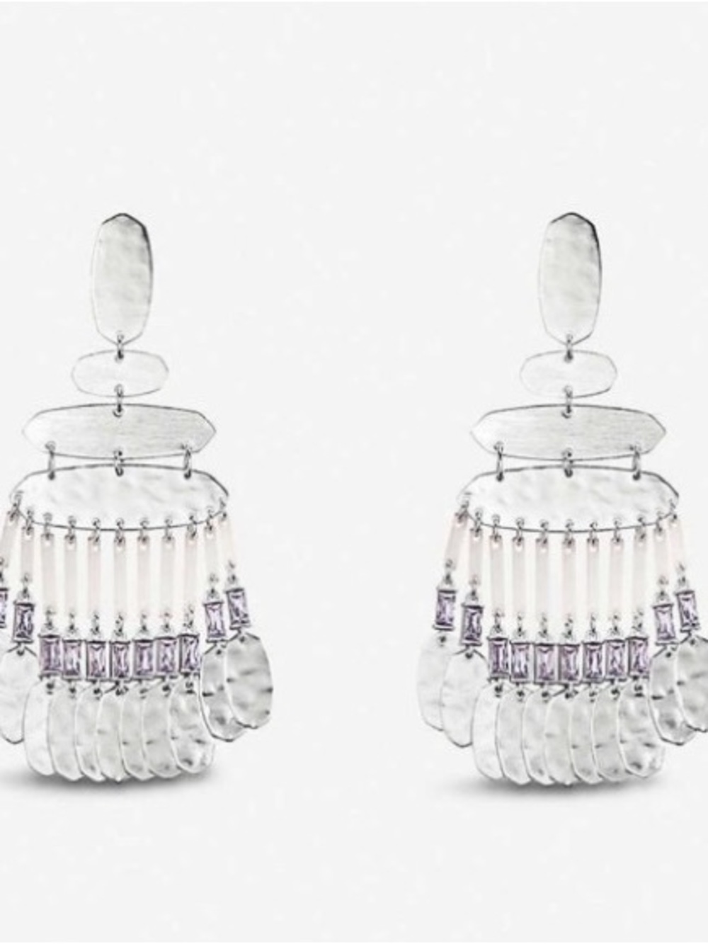 NWOT Kendra Scott Nicola Drop Statement Earrings in Rhodium Lilac Crystal - Picture 3 of 3